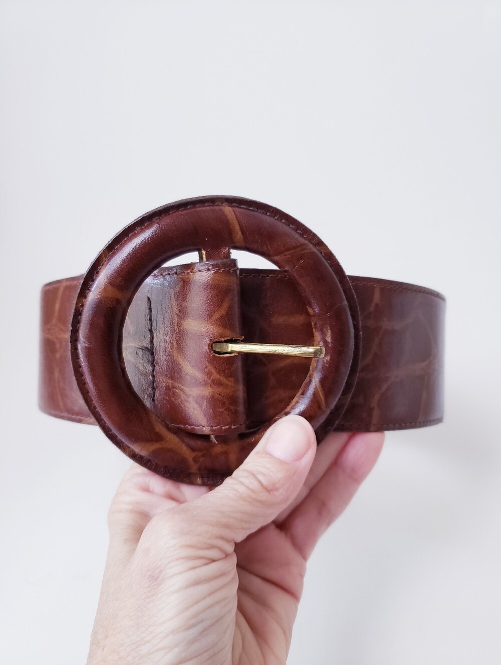 Vintage Cipriani Brown Croc Print Leather Belt